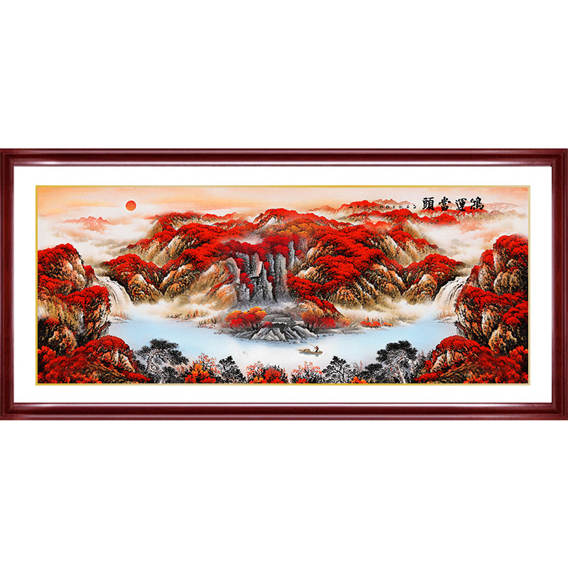 鸿运当头国画山水画风水靠山图中式客厅装饰画办公室挂画招财壁画