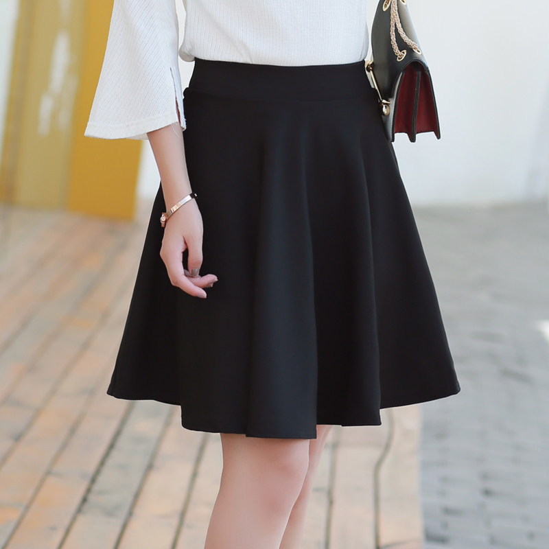 45厘米秋短裙女裤裙纯色显瘦a字裙黑色打底裙高腰百搭秋冬半身裙 - 婉