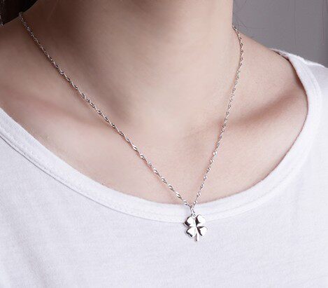 四叶草项链s925纯银吊坠一对情侣银饰品项坠男女款学生时尚可刻字