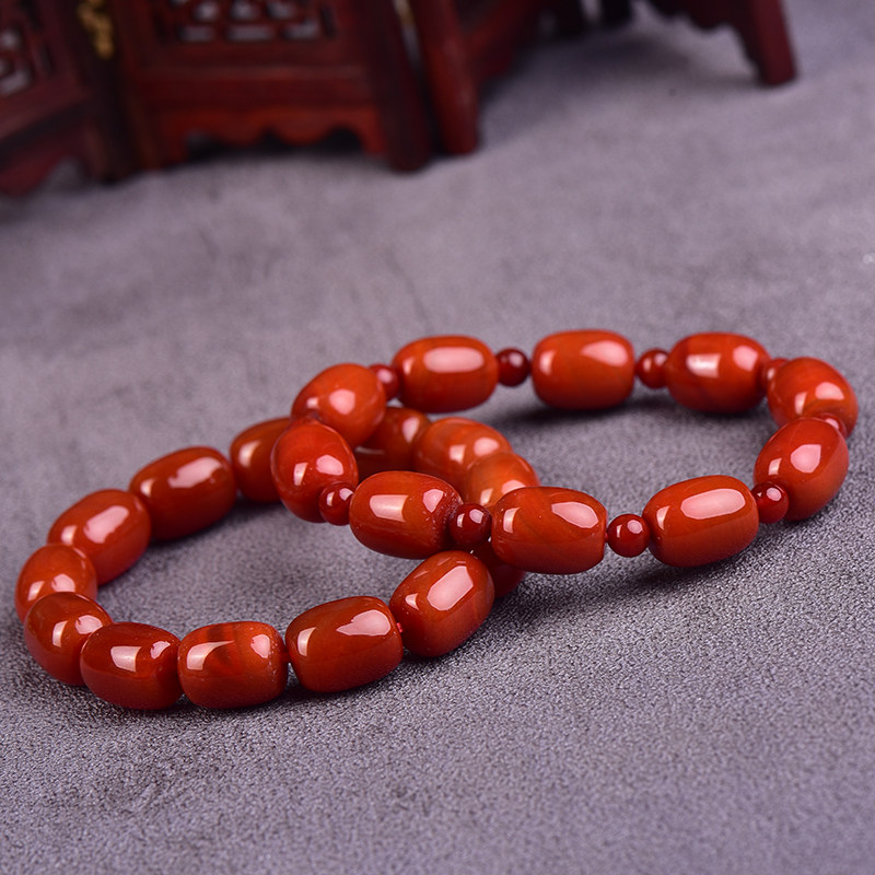 玛瑙天然南红桶珠手链满肉火焰纹男女单老形手链