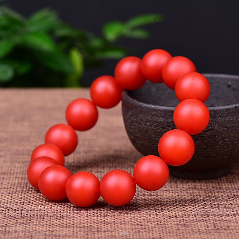 天然正宗保山南红玛瑙手链满色满肉柿子红玛瑙手串磨砂男女款饰品