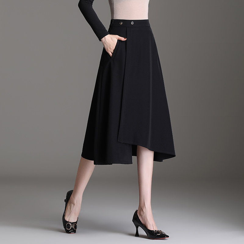 不规则半裙女2021秋季新款肚子显瘦高腰开衩中长半身裙