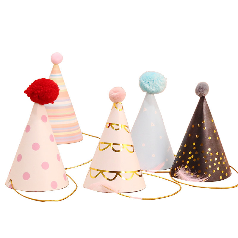 宝宝烫金百天帽子毛球满月可爱装饰用品派对生日气球