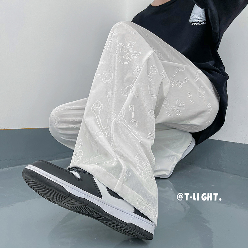 欧美hiphop垂感金丝绒阔腿休闲直筒裤男美式高街vibe炸街拖地裤