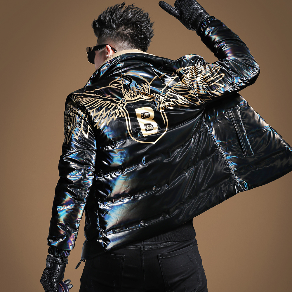 言吉品牌官方正品冬装2022年新款男士加绒外套短款亮面冬季羽绒服