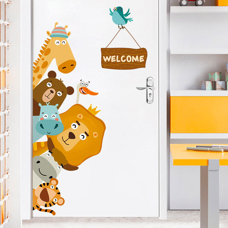 门上贴画卡通可爱手绘长颈鹿动物墙贴墙贴