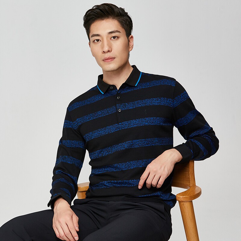 才子男装官方长袖polo衫男秋季新款条纹青年polo衫