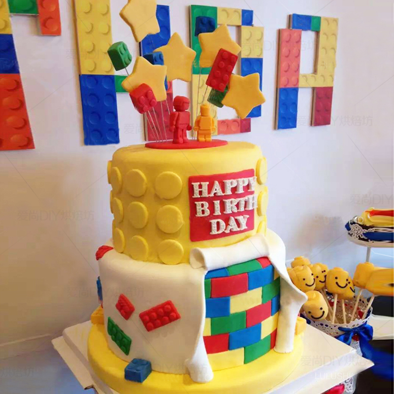 乐高积木翻糖硅胶模具diy机器人主题蛋糕装饰烘焙模具