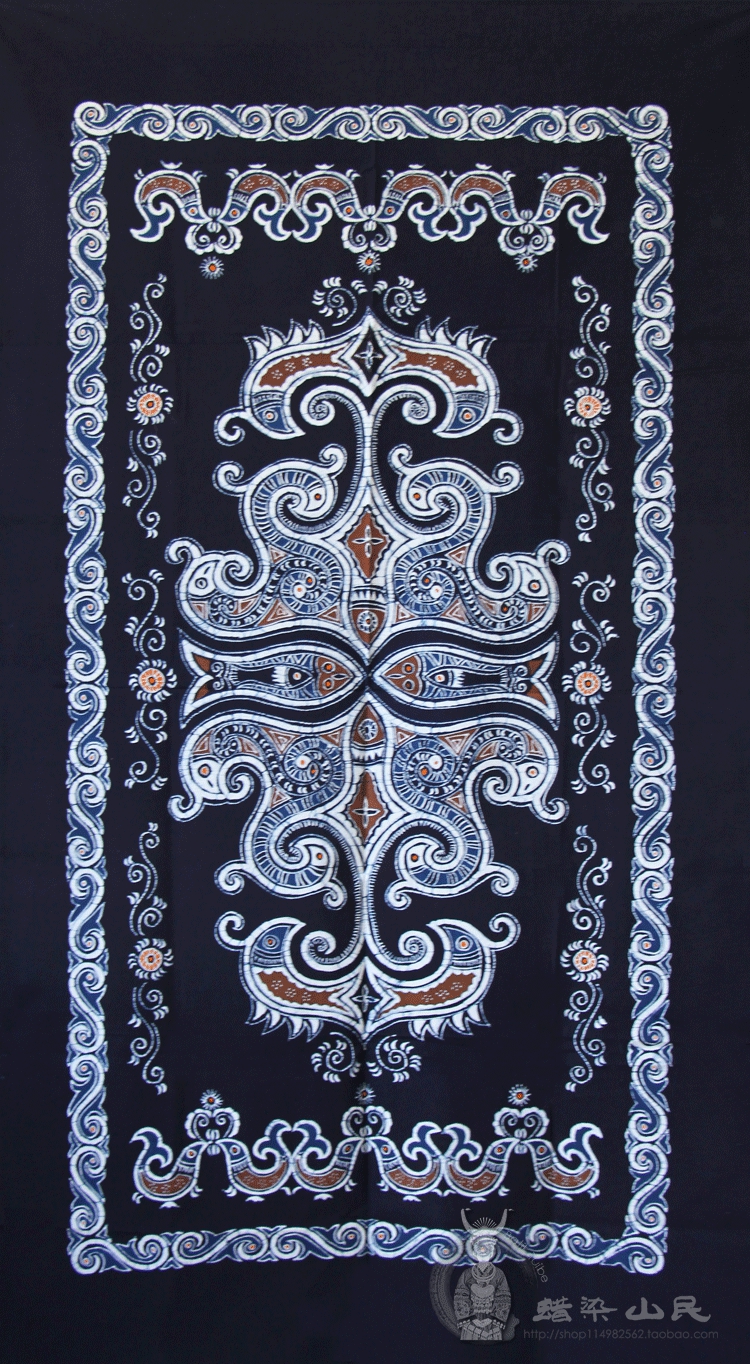蜡染精美苗族图案长桌桌布门帘台布装饰画茶几苗族蜡染