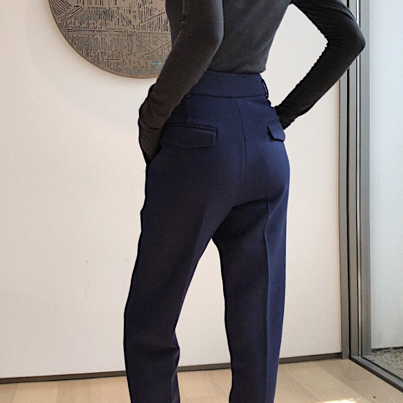 凯丝2020春秋高腰女士西装羊毛拖地显瘦开叉西装裤