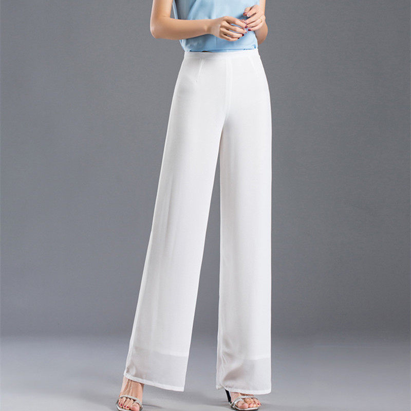 女士雪纺阔腿夏季白色筒裤高腰休闲裤显瘦型大脚休闲裤