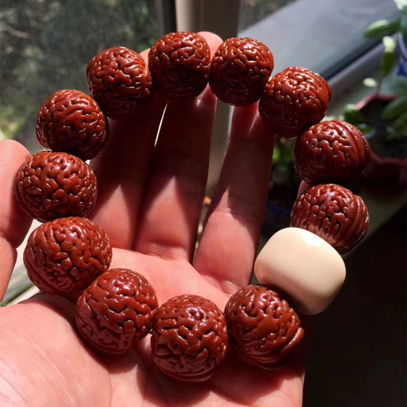 天然野生脑纹蚂蚁纹小桃核打孔文玩手串佛珠手串