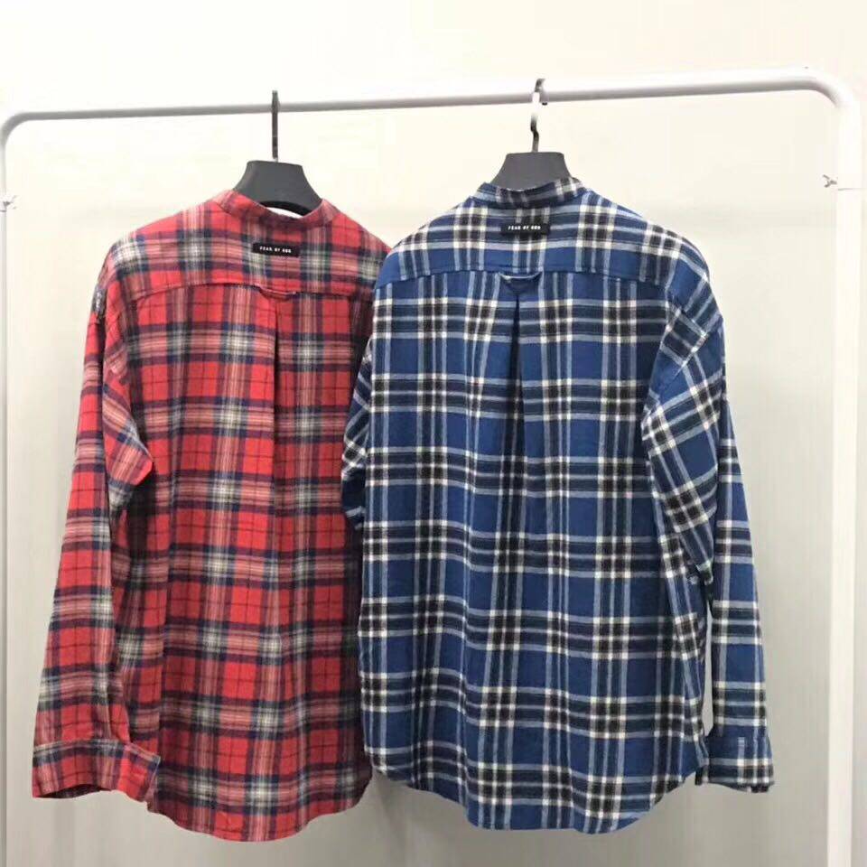 fog宽松格子短袖亨利蓝格红蓝os6th高街衬衫