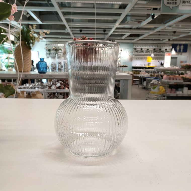 宜家国内代购普德拉格花瓶水波波纹复古玻璃花瓶