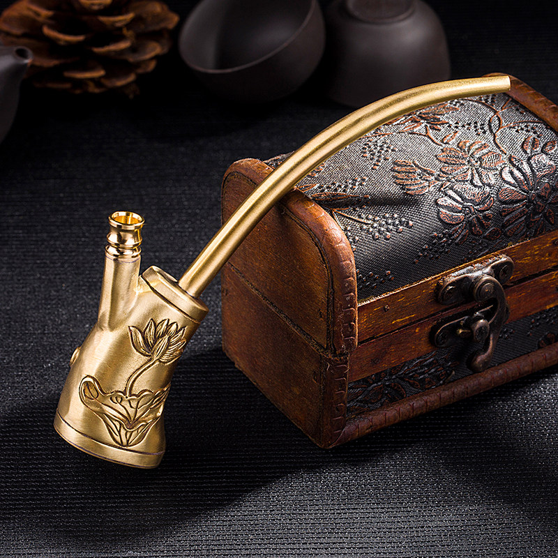 男女女士粗烟细烟两用型过滤烟袋锅水烟壶黄铜烟斗