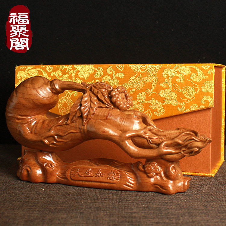 桃木手工雕刻人生如意人参摆件客厅家居吉祥木雕