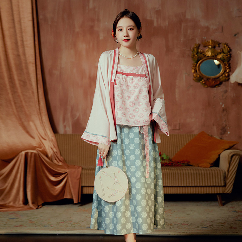 艺录忆江南半身吊带汉服古风锦缎云锦新款新国风连衣裙