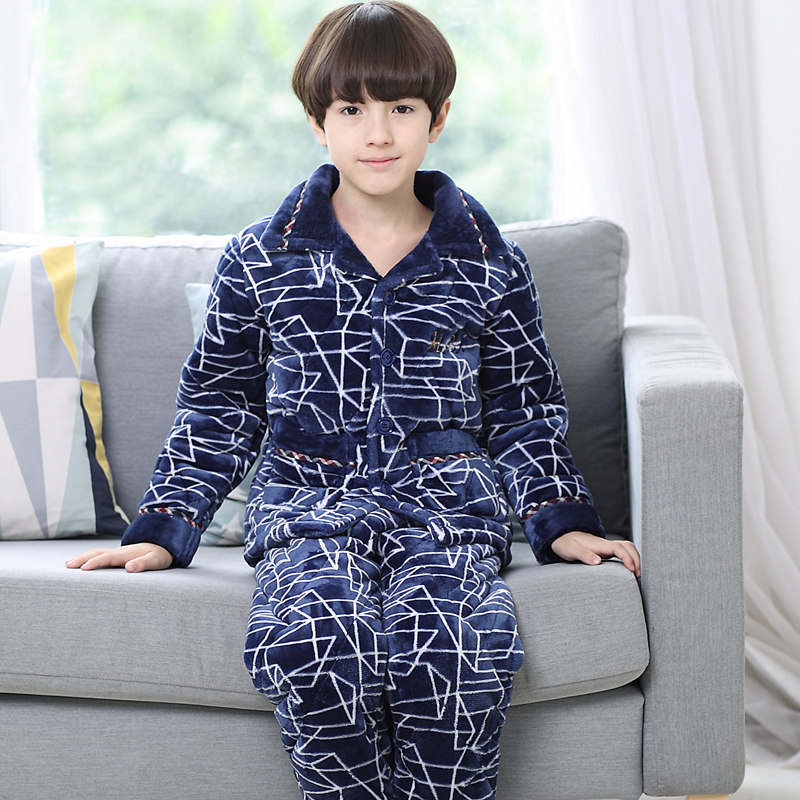 【断码】儿童睡衣男童冬季珊瑚绒法兰绒夹棉加厚男孩中大童家居服