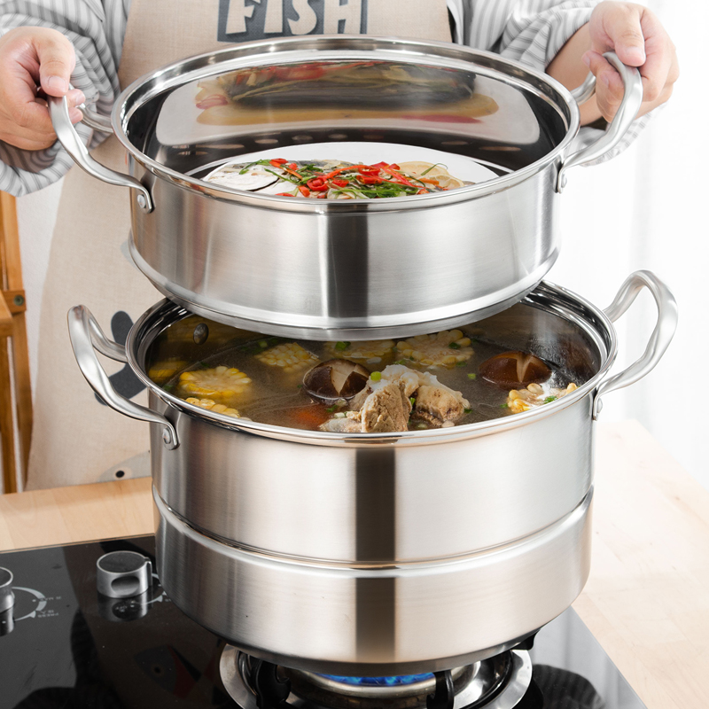 加厚304不锈钢蒸锅三层40cm大容量家用蒸笼2层蒸馒头蒸馍锅具36cm