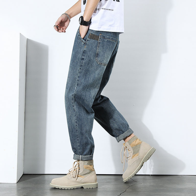 牛仔裤男宽松直筒2021秋冬九分韩版潮流哈伦工装百搭潮牌裤子春季
