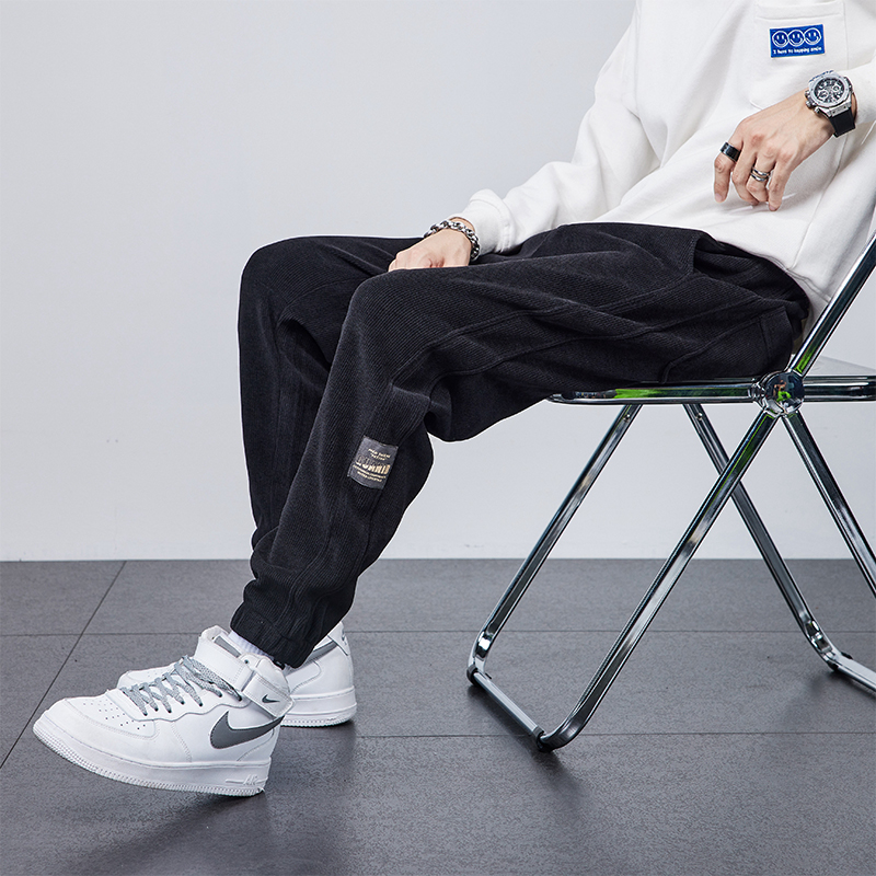 裤子男春秋2022新款长裤灯芯绒休闲裤宽松运动潮牌束脚工装卫裤冬