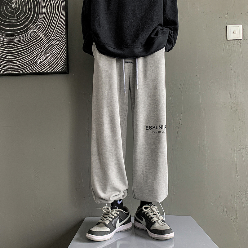 夏装裤子男直筒宽松潮流抽绳束脚裤九分卫裤ins潮牌青少年休闲裤