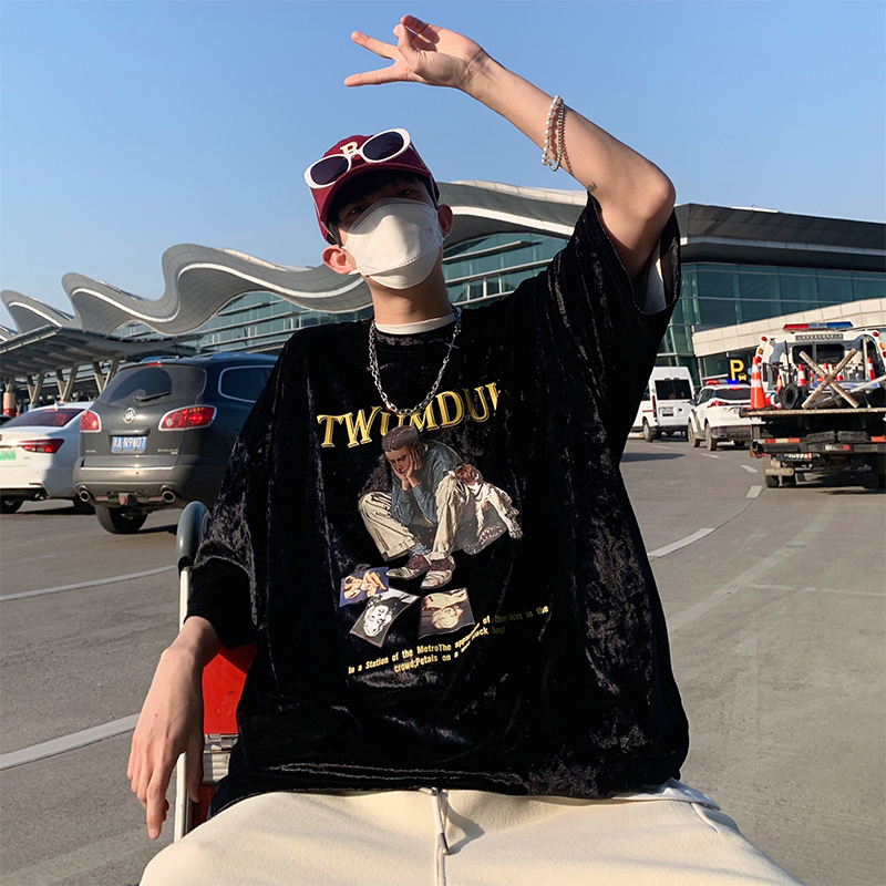 短袖男夏季T恤美式潮牌嘻哈街头半袖上衣ins百搭宽松潮流圆领体恤