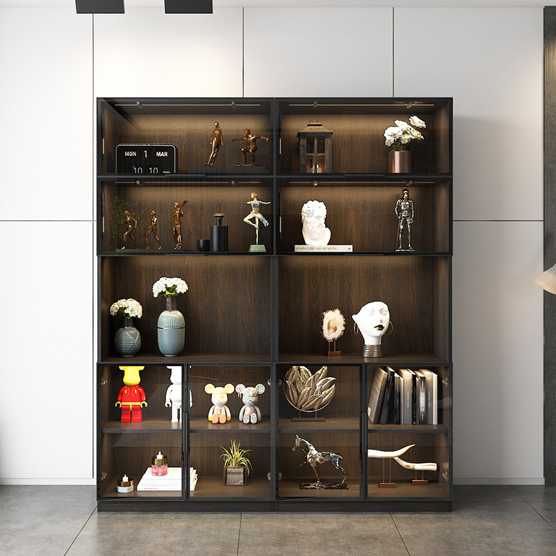 意式极简玻璃门翻门展示柜储物柜定制玩具手办柜乐高定做模型柜