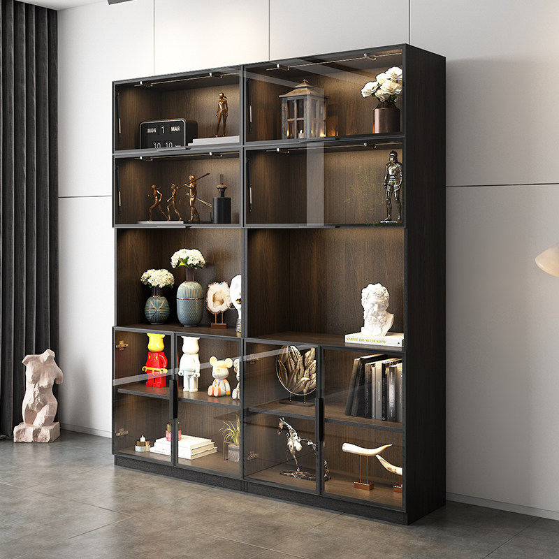 意式极简玻璃门翻门展示柜储物柜定制玩具手办柜乐高定做模型柜