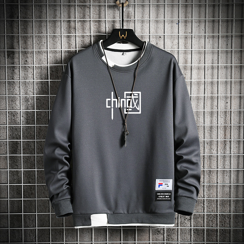 卫衣男士春秋款2021新款潮牌ins潮流假两件圆领长袖上衣秋季外套