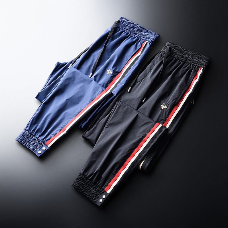 冰丝男裤夏季薄款速干运动裤子男士休闲裤小脚九分裤潮牌束脚卫裤