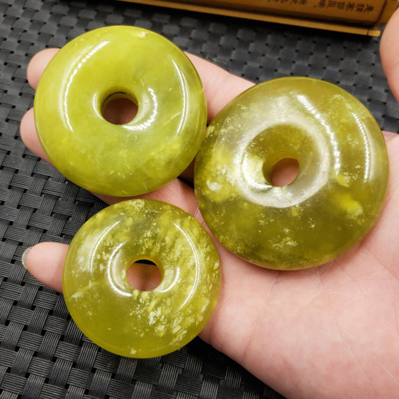 岫玉平安扣新款天然玉石冰种黄岫玉挂件黄色吊坠颈饰