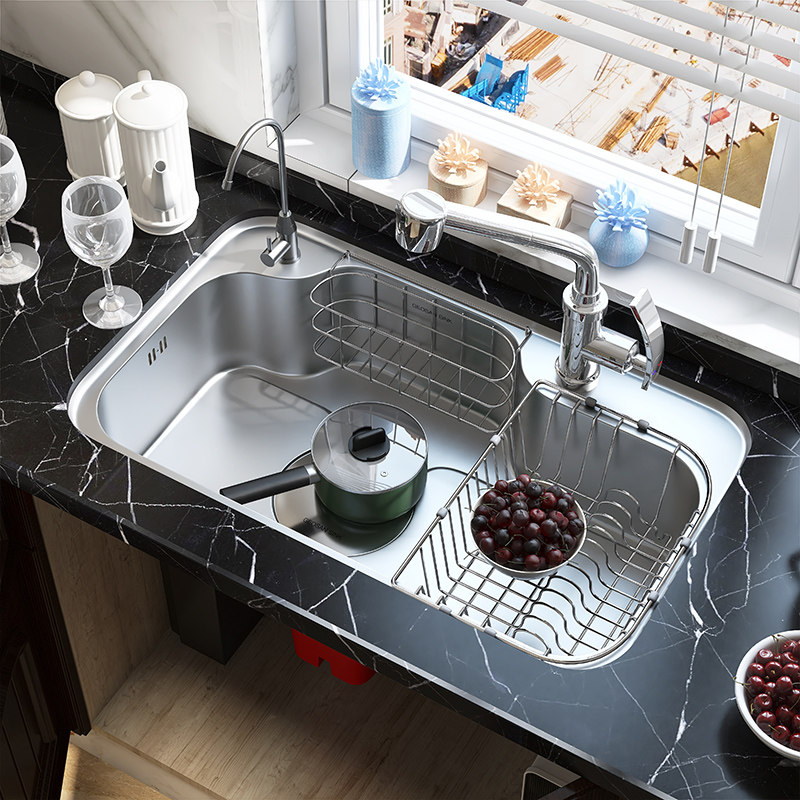 韩国巨杉高档纳米水槽大单槽洗菜盆厨房台盆台上台下盆含龙头840
