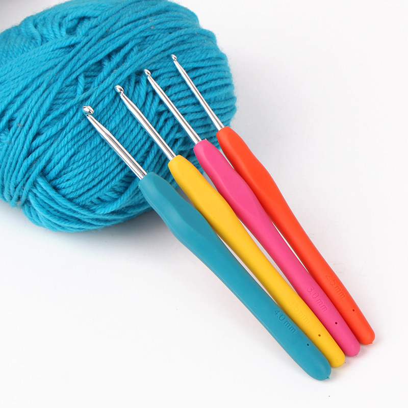 2支氧化铝硅胶手柄彩色钩针编织工具套装毛线缝纫diy工具套装