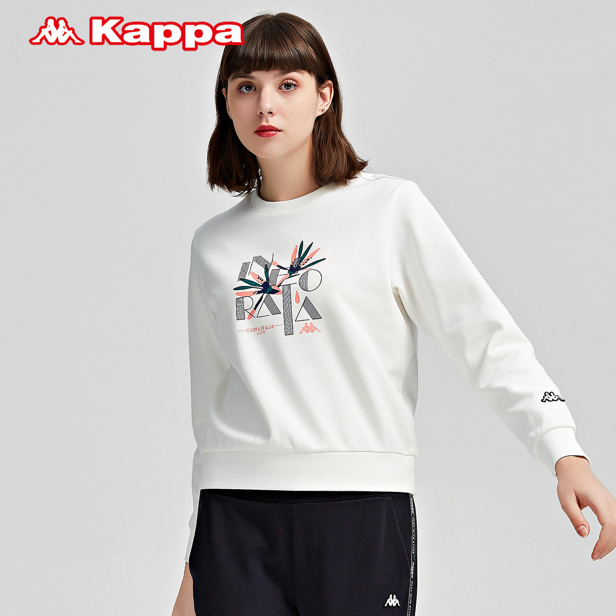 kappa卡帕新品女款运动卫衣落肩休闲印花圆领运动卫衣