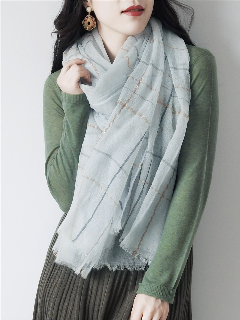 丰紫隅蓬松柔软亮丝线微皱纯羊毛围巾女百搭披肩女秋冬韩版 - 丰紫隅