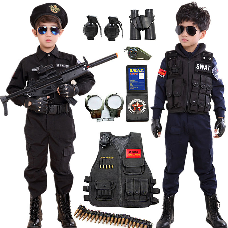 儿童警服特警衣服cs装备全套服装小孩军装电动玩具枪