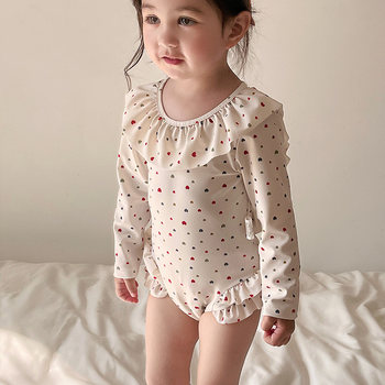 2024 ເດນມາກ KS ແບບດອກນາວເດັກຍິງ swimsuit infant one-piece swimsuit ເດັກນ້ອຍແຂນຍາວປ້ອງກັນແສງແດດ