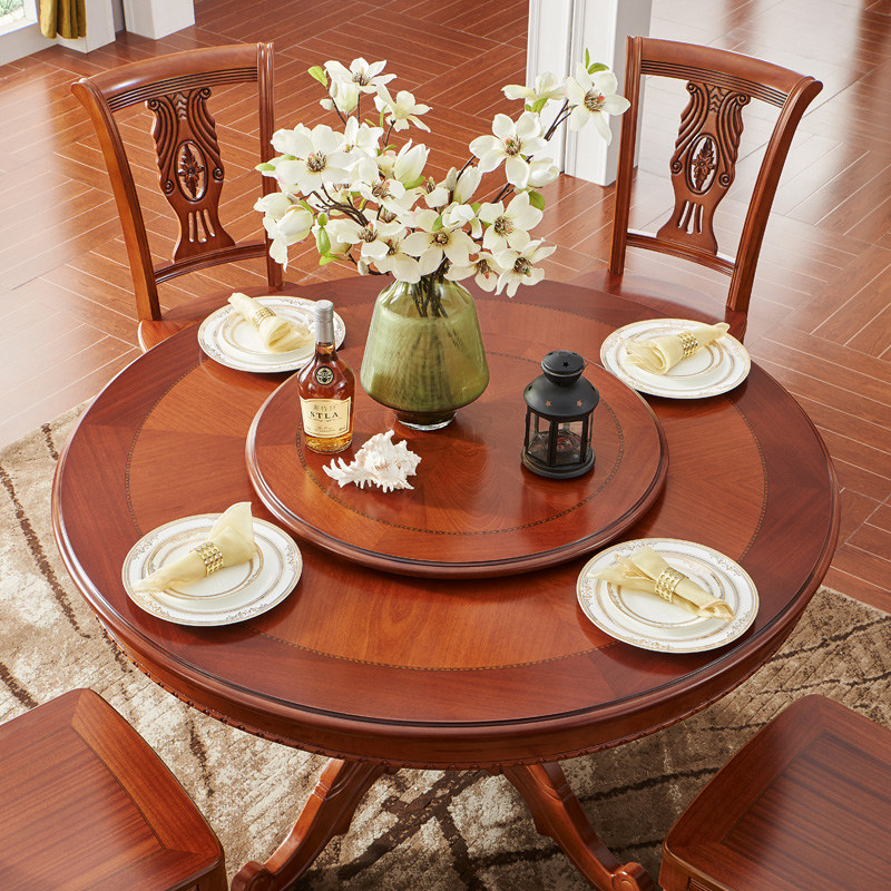 欧式餐桌椅组合6人 实木大理石圆餐桌子 小户型饭桌酒店大圆桌