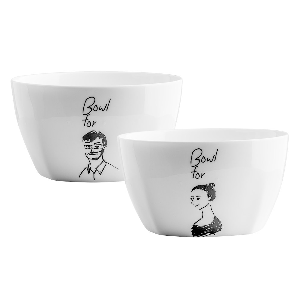 日本同款 男女头像4.5寸骨瓷碗早餐碗陶瓷沙拉碗创意个性情侣餐具