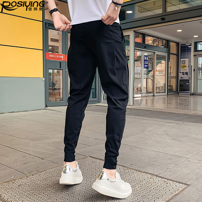 休闲裤男夏季薄款九分裤精神小伙束脚裤网红潮牌男裤哈伦小脚裤子