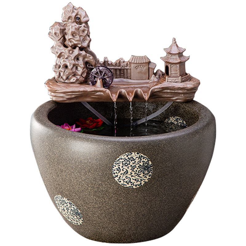 大型陶瓷流水落地鱼缸水缸阳台造景水循环招财鱼缸