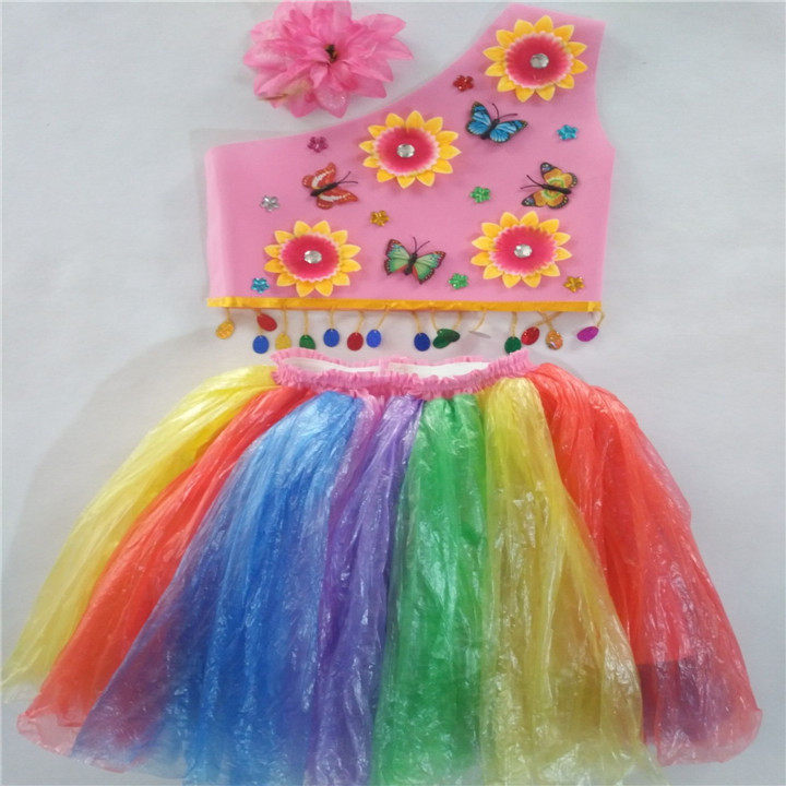 新儿童环保演出服装无纺布塑料袋手工制作衣服时装走秀亲子秀服装