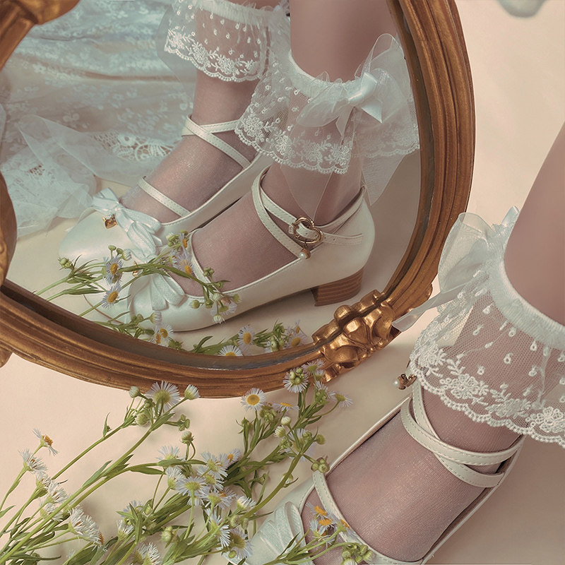 优雅花边玻璃透明少女洛丽塔袜日水晶花精致水晶短袜