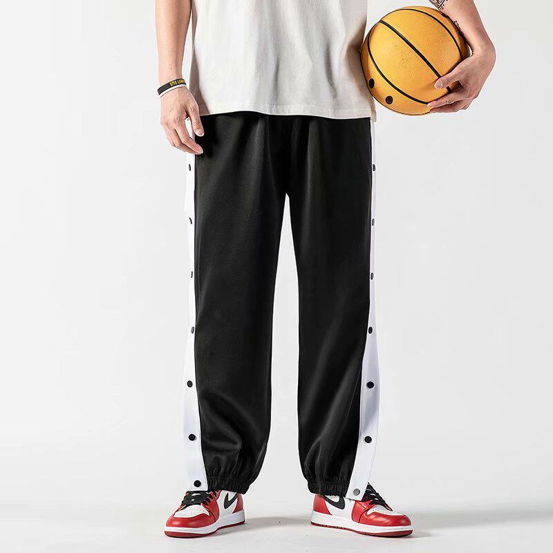 运动排扣裤男全开纽扣宽松潮束脚春秋秋季卫裤休闲裤