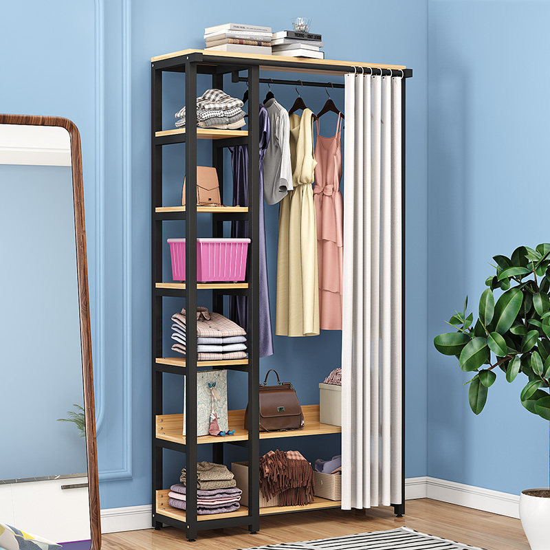衣帽架落地家用卧室衣帽间组合防尘挂衣衣架带帘衣帽架
