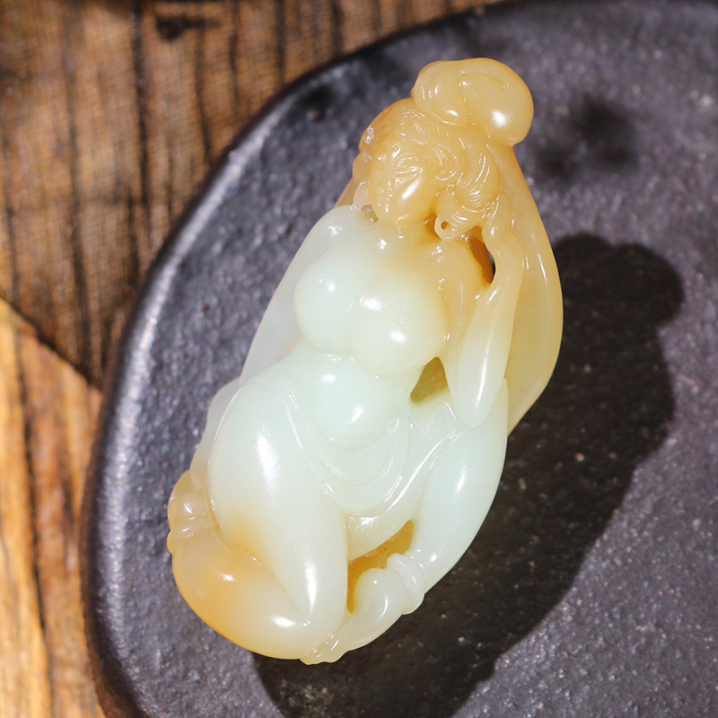 天然新疆和田玉遇贵人手把件糖白玉男士款把玩件玉美人文玩42g