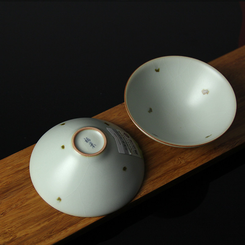 柏采台湾汝窑茶杯老釉粉青铁斑玉笠杯br28斗笠茶杯