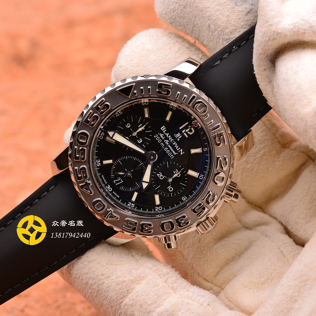 众奢全新ow BLANCPAIN宝珀莱芒湖精钢飞返机械男表2285F-1130-64B