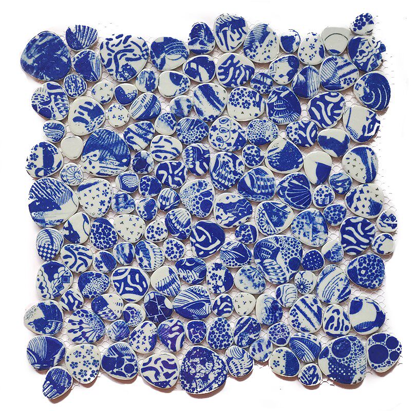 青花鹅卵石陶瓷马赛克自由石瓷片背景墙户外装饰碎片马赛克